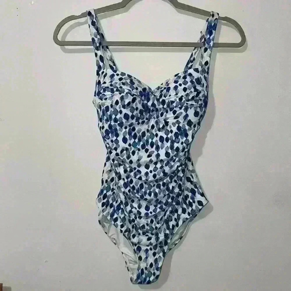 Niptuck Swimsuit One Piece White Blue petal plunge | Size 4 - Picture 4 of 8